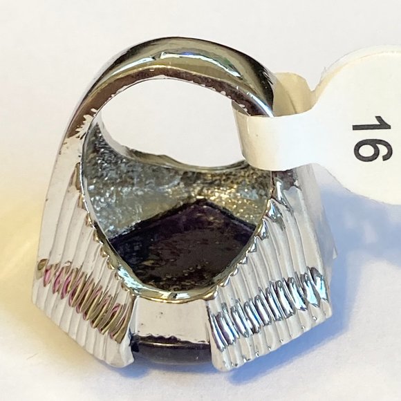 Vintage Purple Amethyst Cocktail Ring Chunky Hexagon Stone Silver Plated 5 6 - Picture 7 of 11